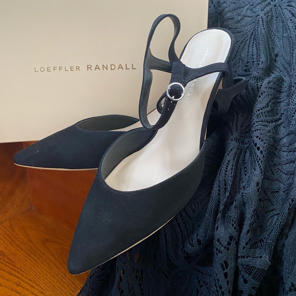Loeffler Randall Black Suede Ankle Strap Pumps Sz9